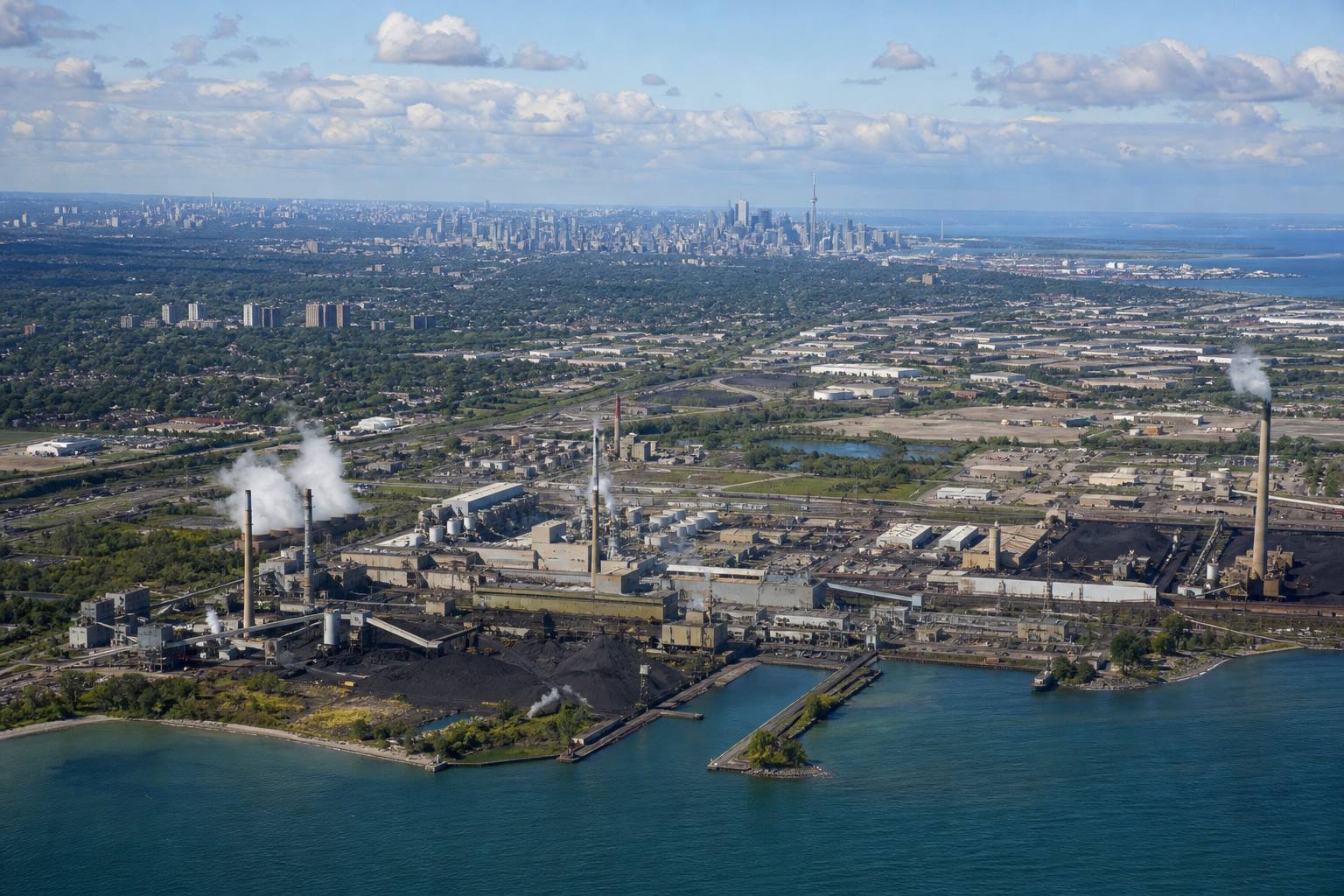 Canadian and American industrial shoreline and manufacturing facilities